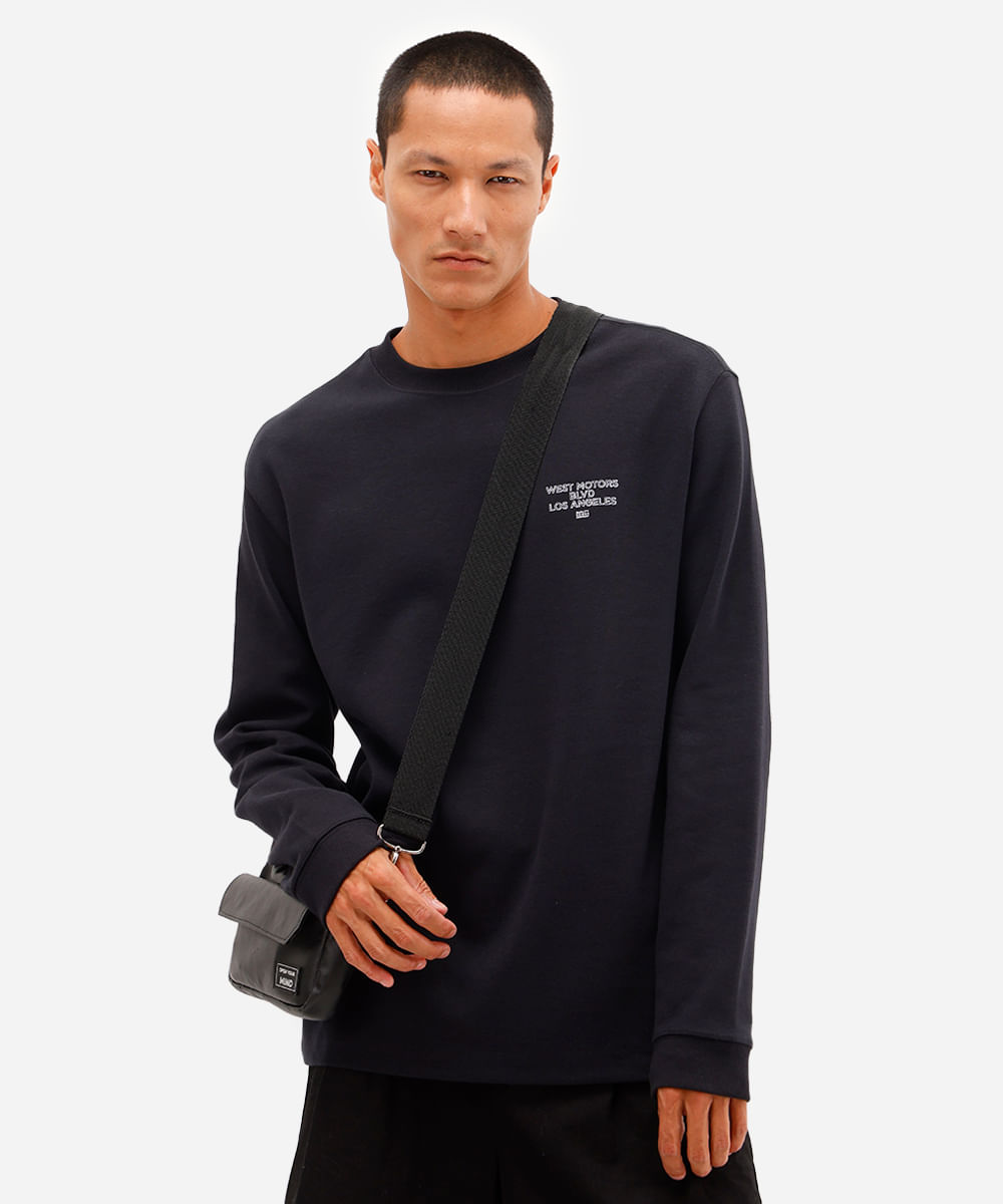 camiseta masculina oversized de algodão manga longa estampada preta
