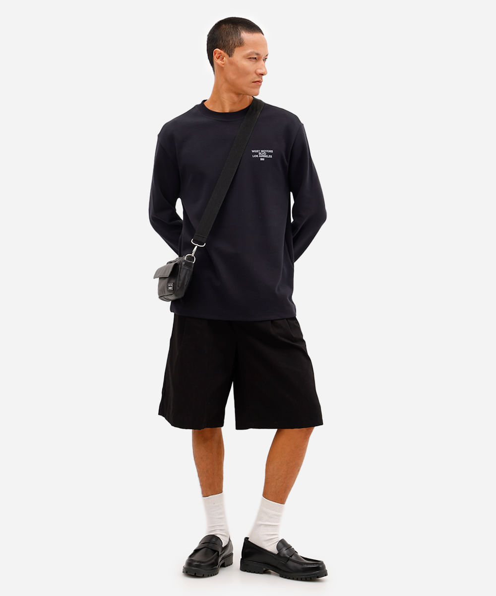 camiseta masculina oversized de algodão manga longa estampada preta