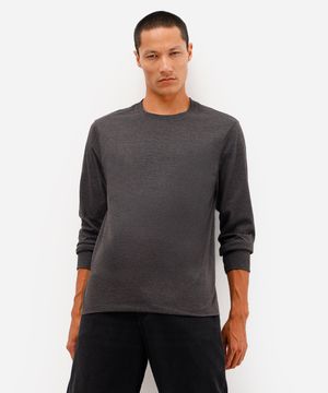 blusa comfort masculina de algodão manga longa cinza