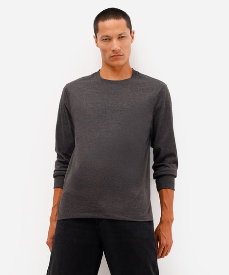 blusa comfort masculina de algodão manga longa cinza