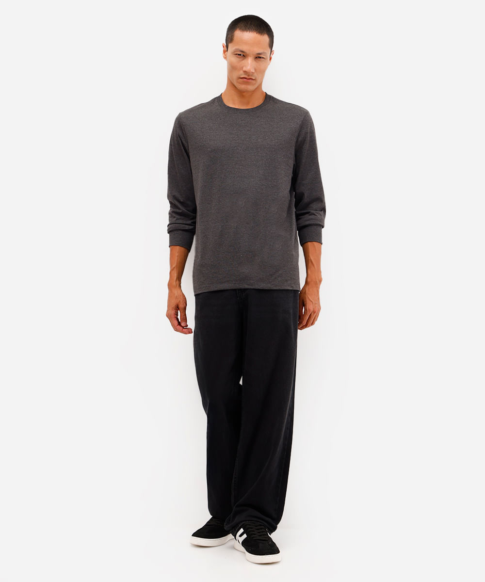 blusa comfort masculina de algodão manga longa cinza