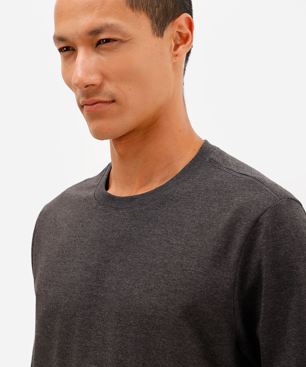 blusa comfort masculina de algodão manga longa cinza