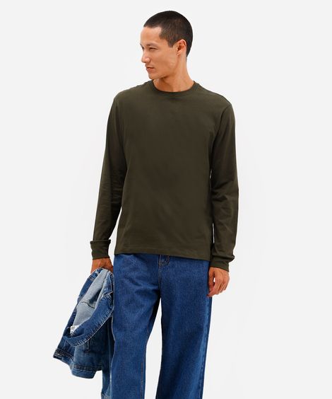blusa comfort masculina de algodão manga longa verde