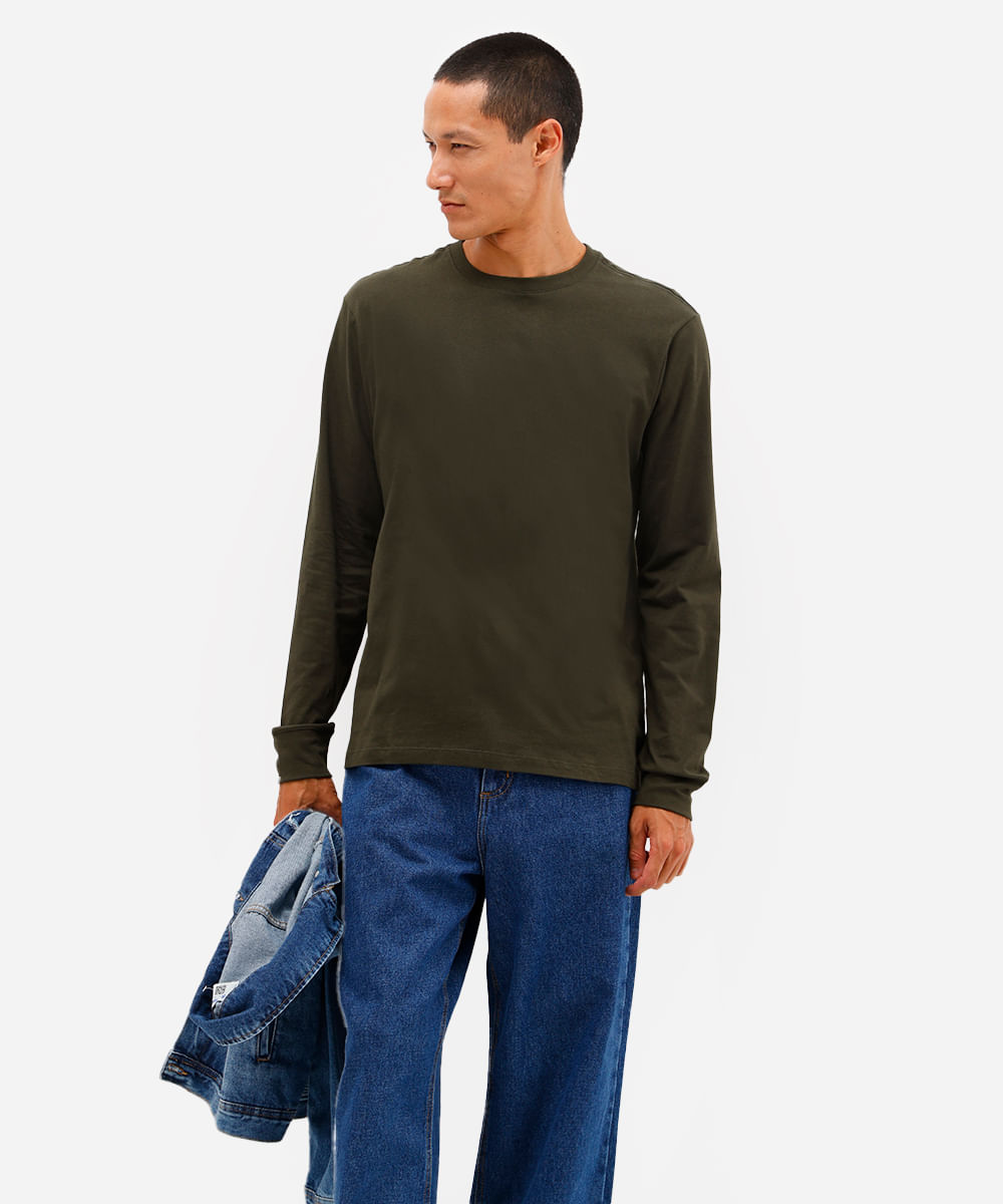 blusa comfort masculina de algodão manga longa verde