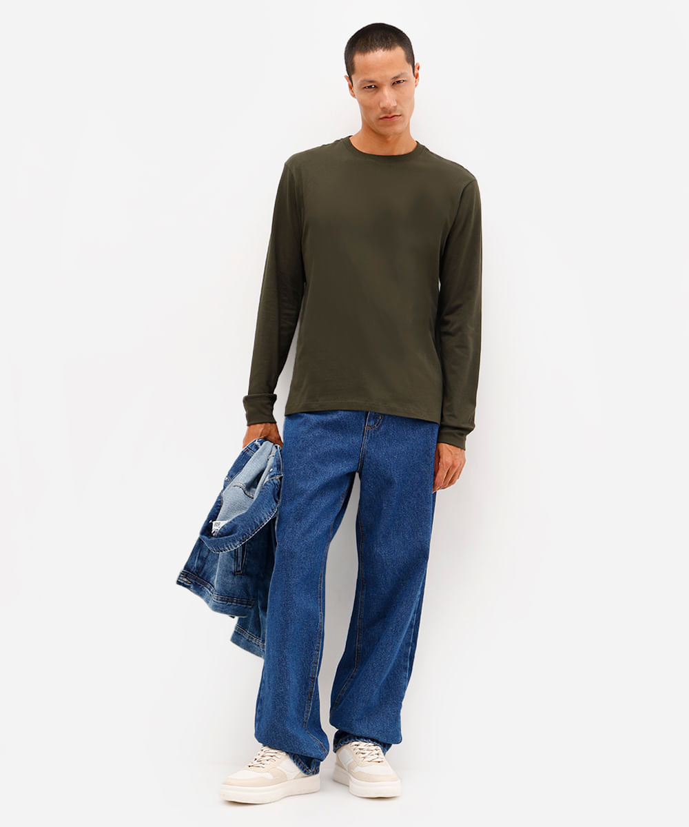 blusa comfort masculina de algodão manga longa verde
