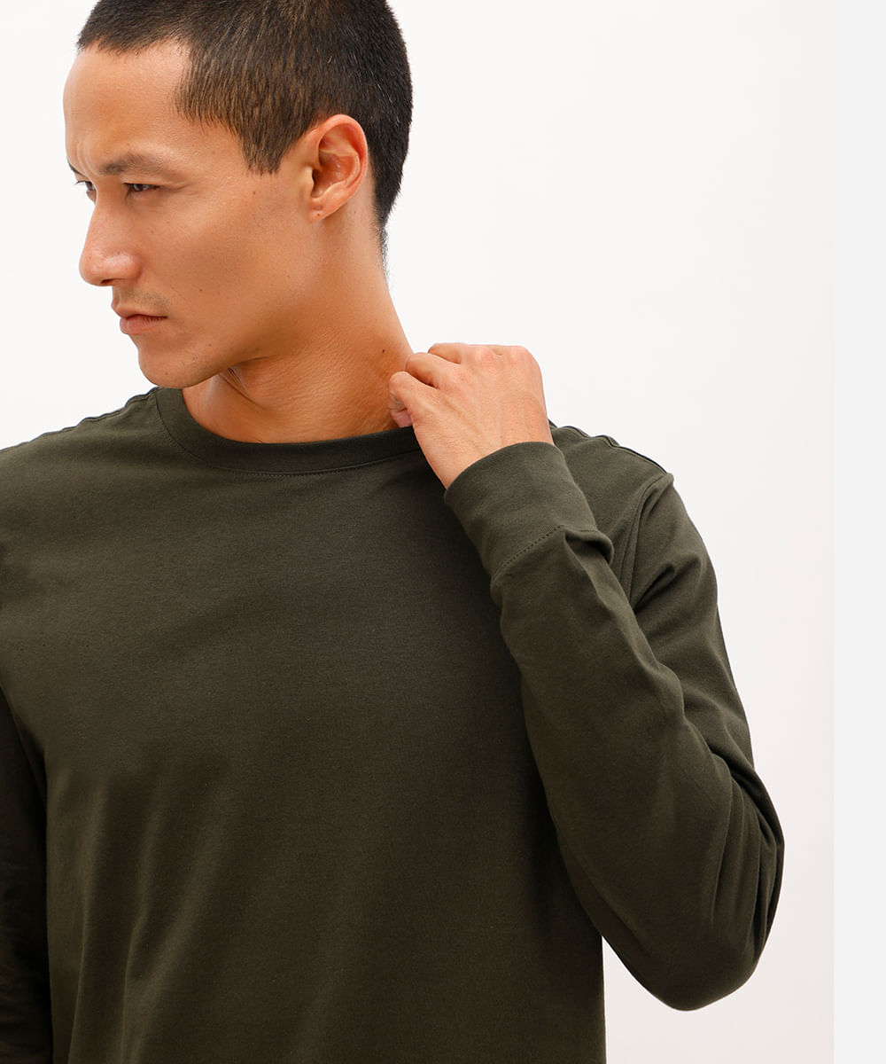 blusa comfort masculina de algodão manga longa verde