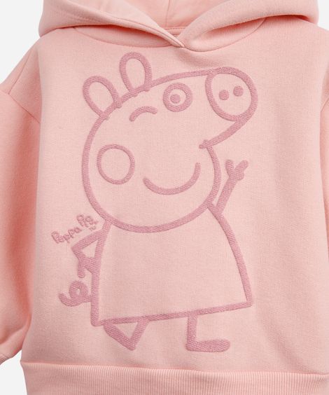 conjunto infantil longo de moletom com capuz peppa pig rosa