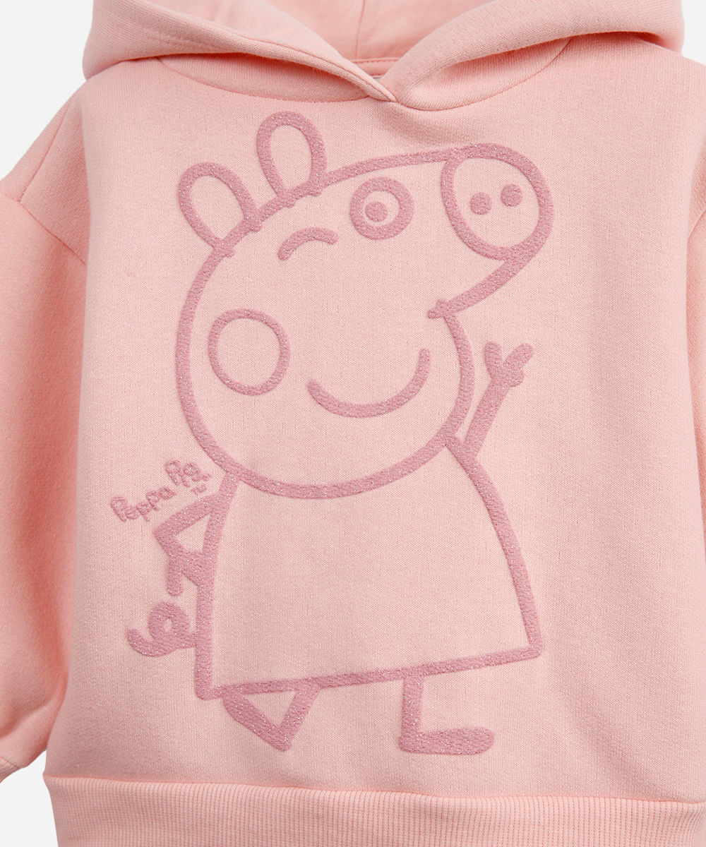 conjunto infantil longo de moletom com capuz peppa pig rosa