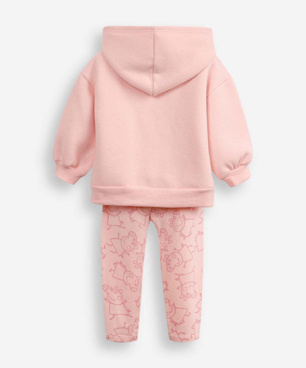 conjunto infantil longo de moletom com capuz peppa pig rosa