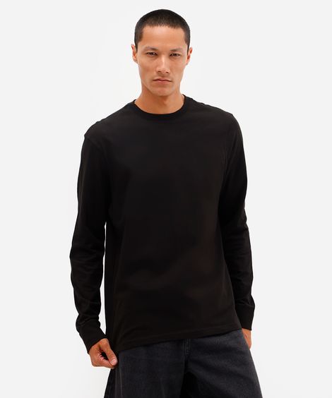 blusa comfort masculina de algodão manga longa preta
