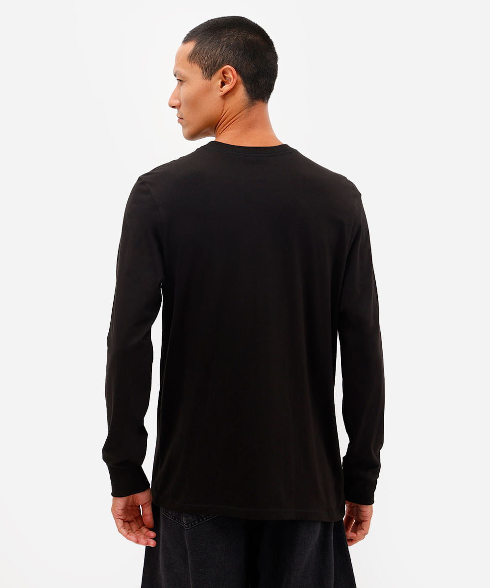 blusa comfort masculina de algodão manga longa preta