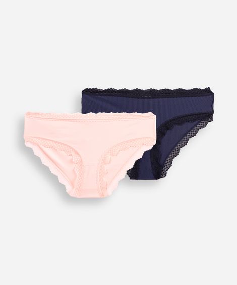 kit de 2 calcinhas caleçon com renda colorido