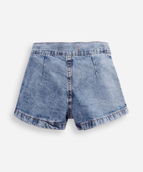 short saia infantil jeans plissada azul