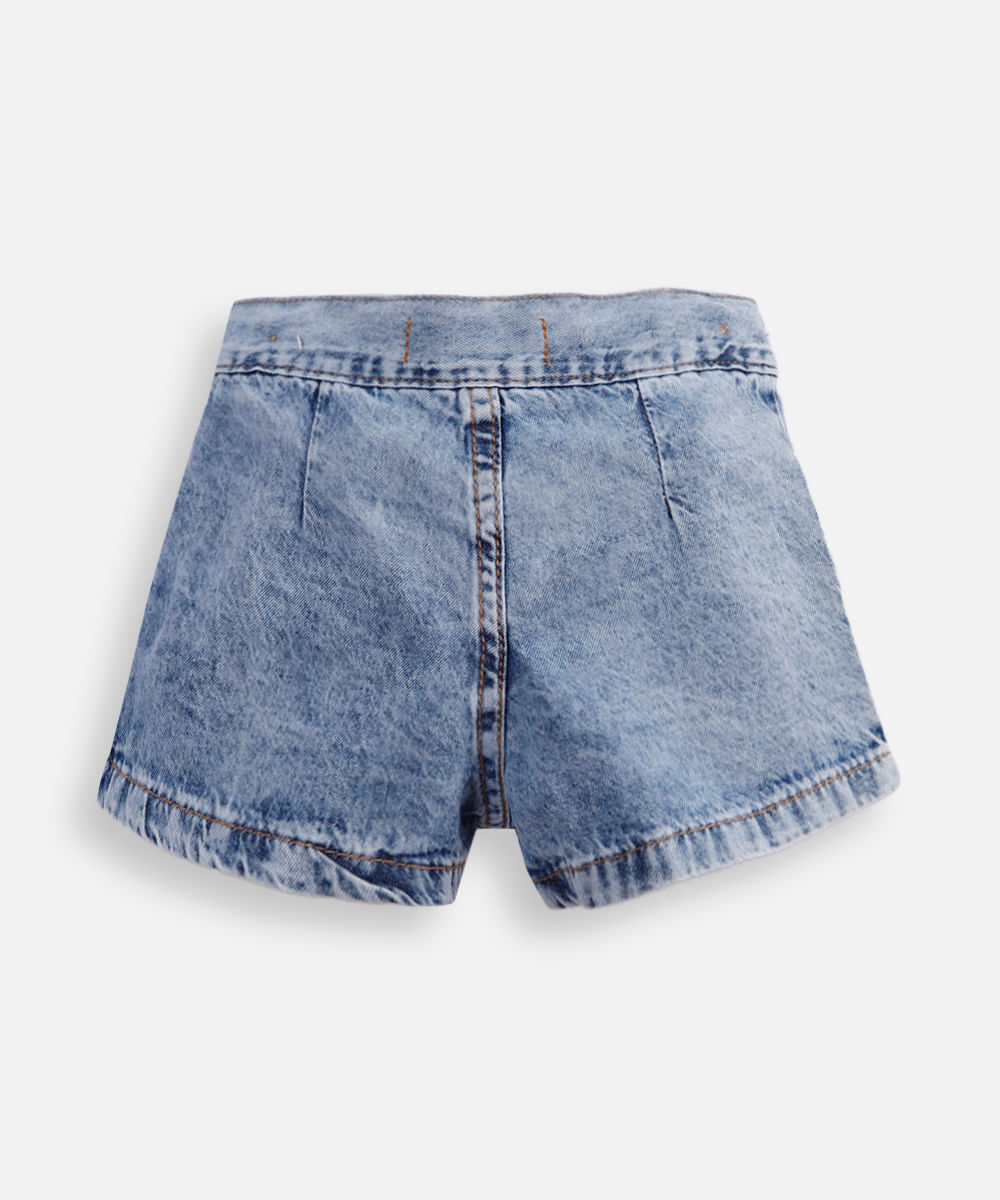 short saia infantil jeans plissada azul