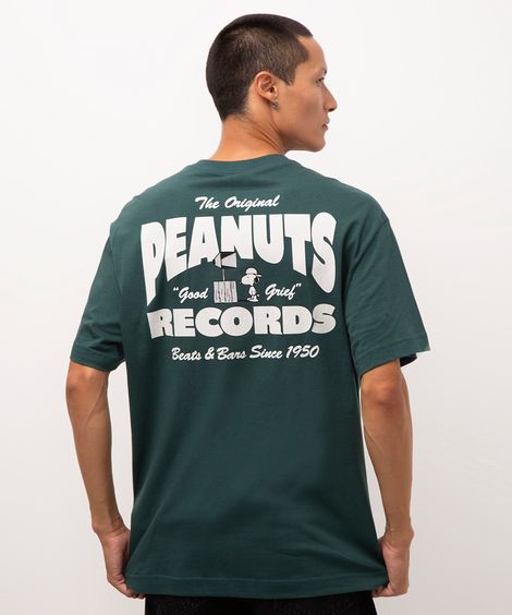 camiseta de algodão manga curta snoopy peanuts verde