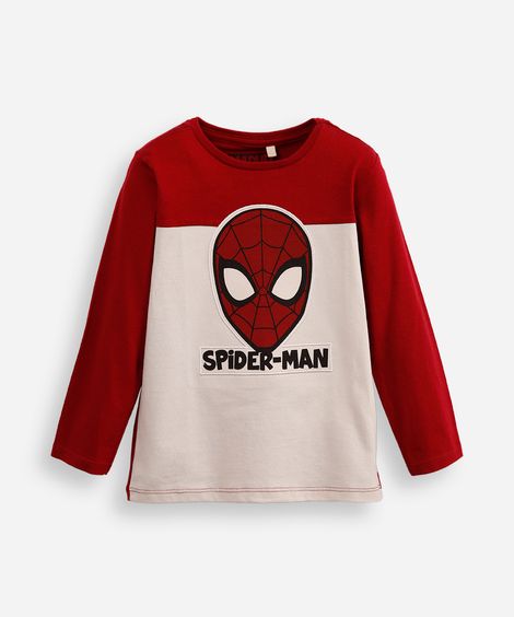 blusa de algodão infantil manga longa homem aranha bege