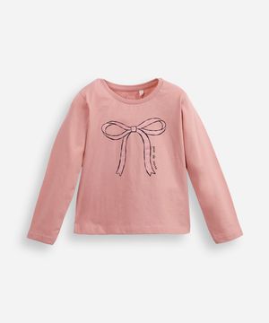 blusa de algodão infantil manga longa lacinho rosa