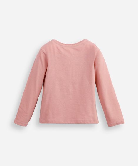blusa de algodão infantil manga longa lacinho rosa