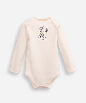 body infantil de algodão manga longa snoopy off white