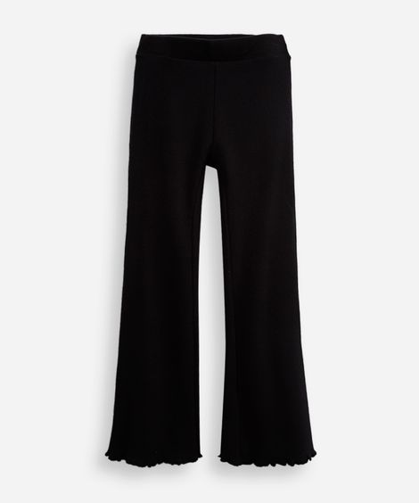 calça flare infantil canelada com fru fru preta