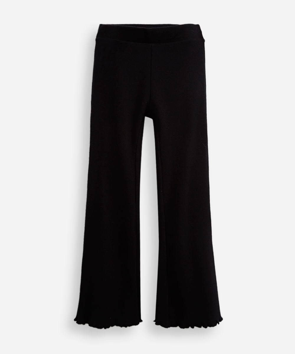 calça flare infantil canelada com fru fru preta