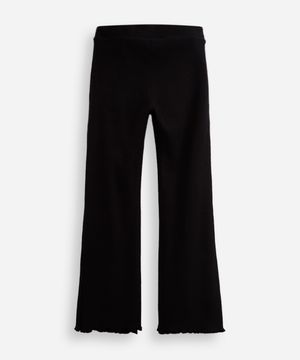 calça flare infantil canelada com fru fru preta