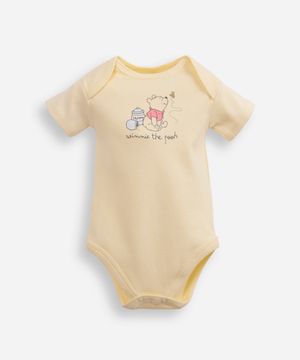 body infantil de algodão manga curta ursinho pooh amarelo