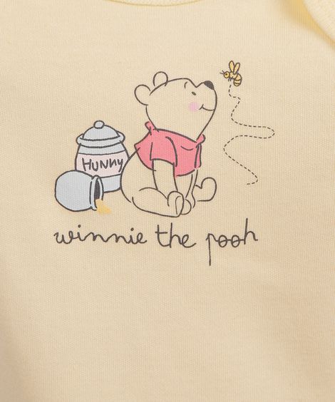 body infantil de algodão manga curta ursinho pooh amarelo