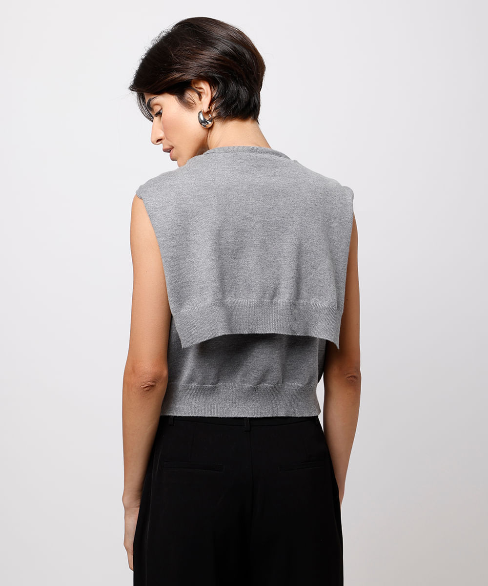 colete feminino de tricot com sobreposição mindset - cinza mescla