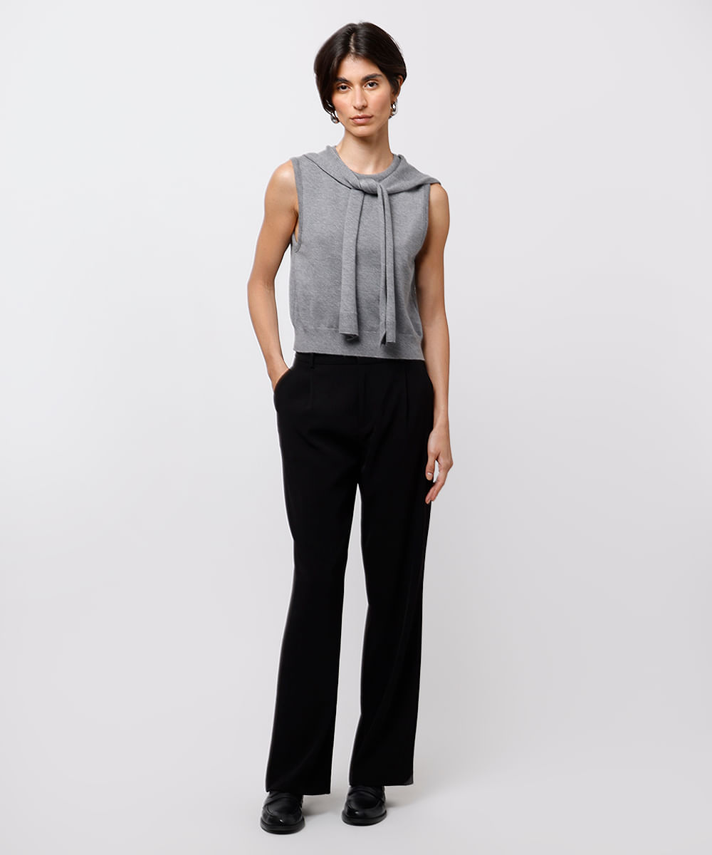 colete feminino de tricot com sobreposição mindset - cinza mescla