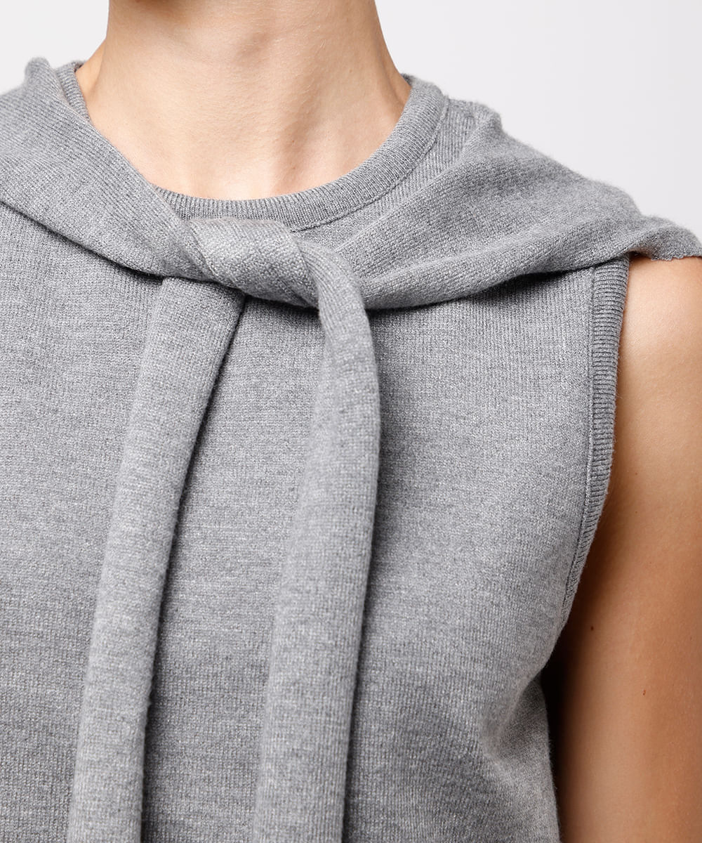 colete feminino de tricot com sobreposição mindset - cinza mescla