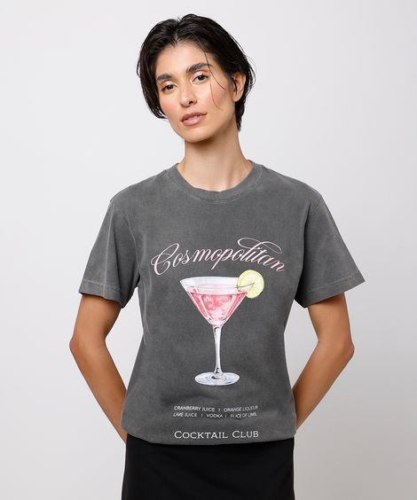camiseta feminina de algodão cosmopolitan mindset cinza