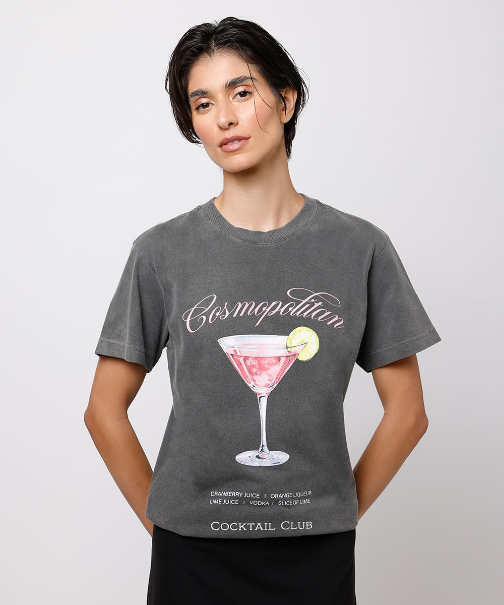 camiseta feminina de algodão cosmopolitan mindset cinza