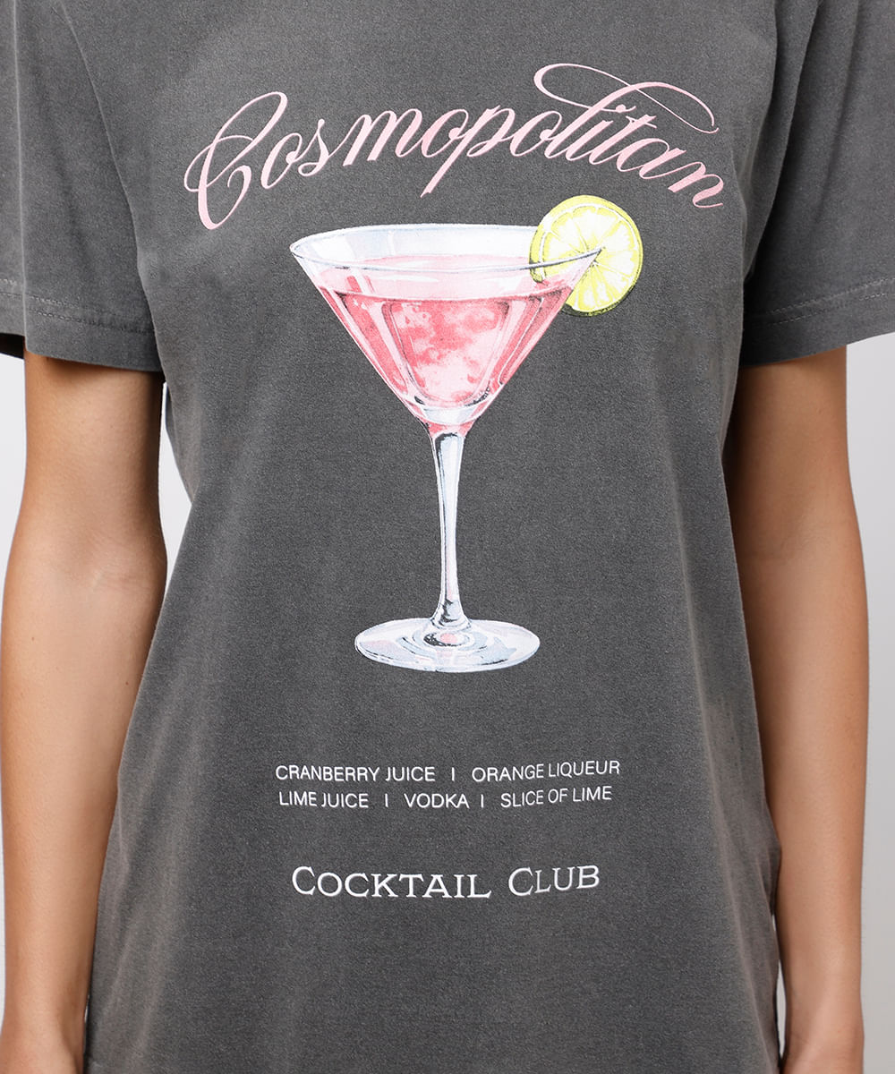 camiseta feminina de algodão cosmopolitan mindset cinza