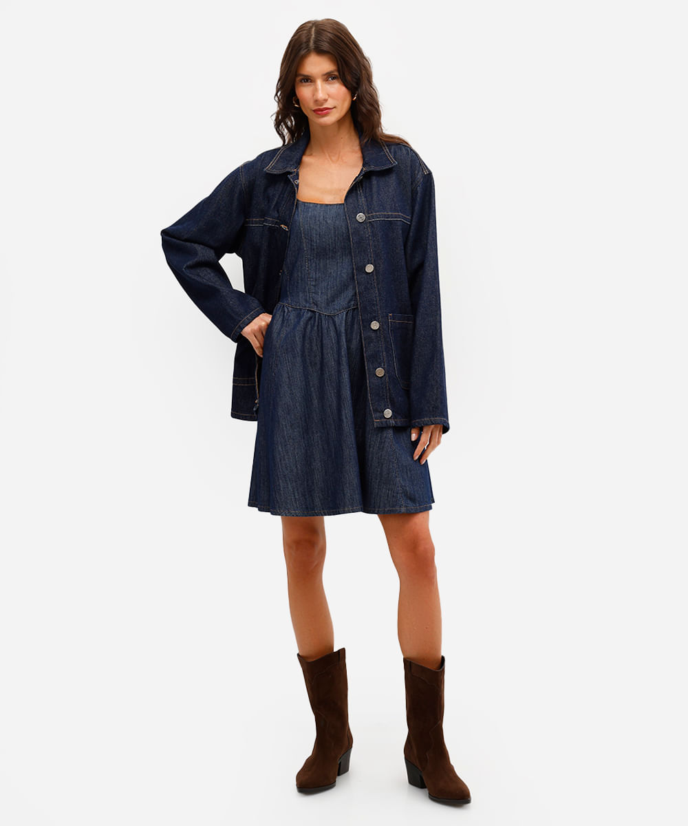 vestido curto godê feminino jeans azul