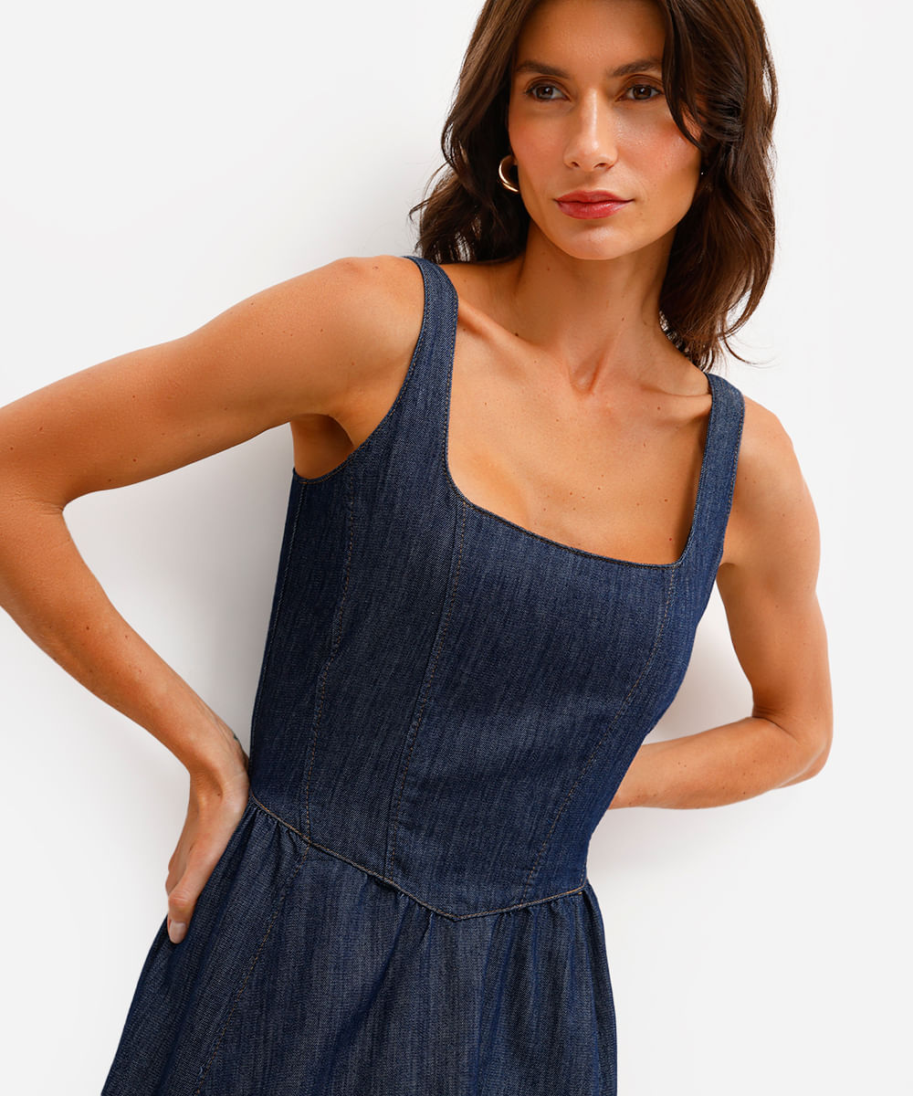 vestido curto godê feminino jeans azul