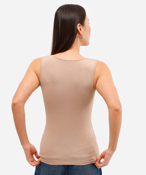 regata básica feminina de viscose alongada bege