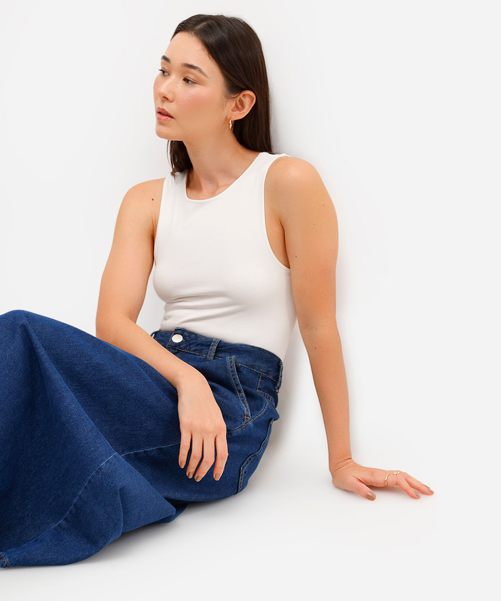 regata básica feminina de viscose alongada off white