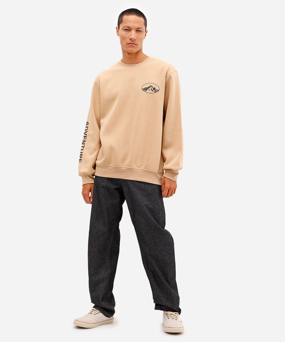 blusão masculino de moletom estampado bege