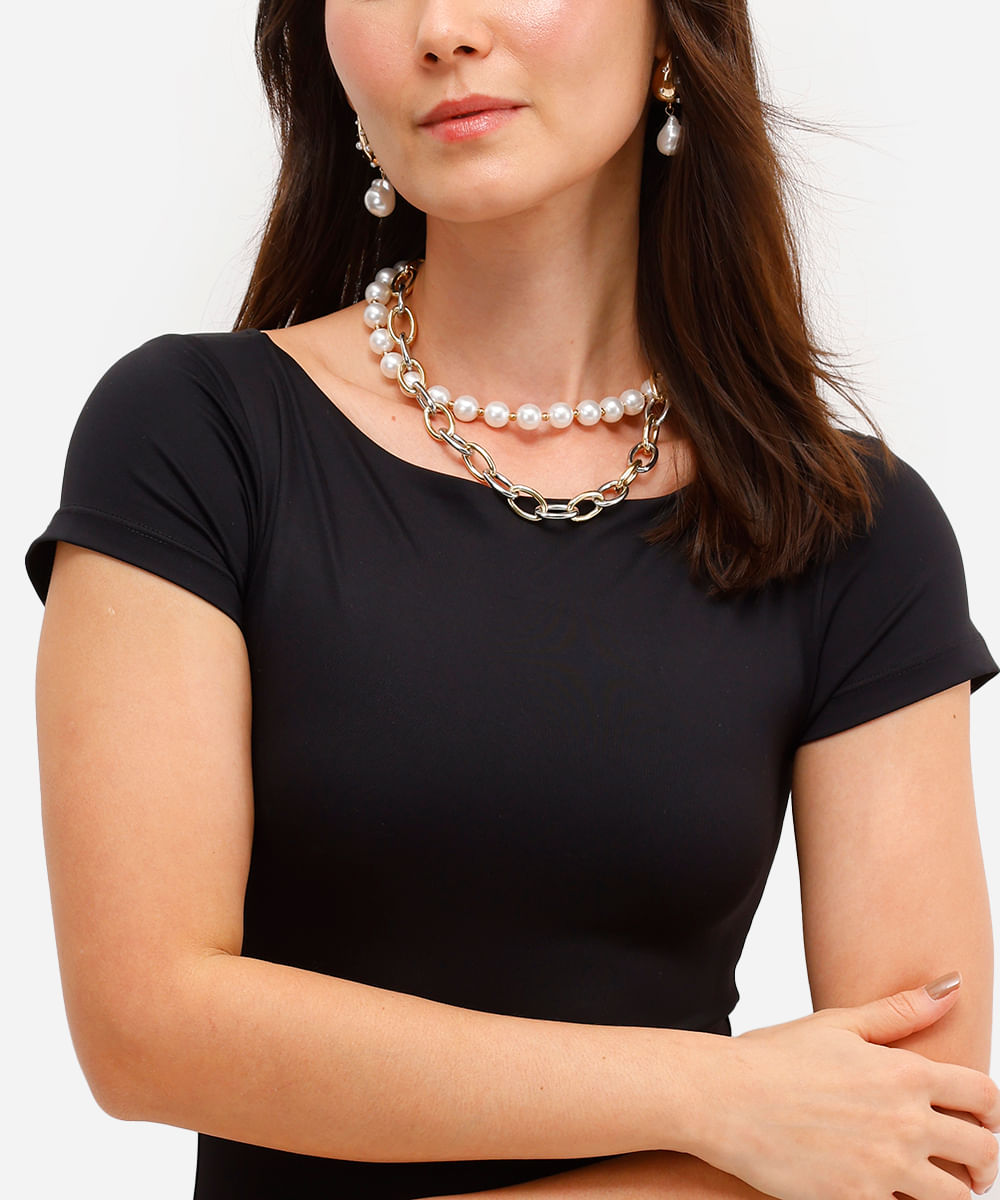 body feminino de poliamida manga curta preto