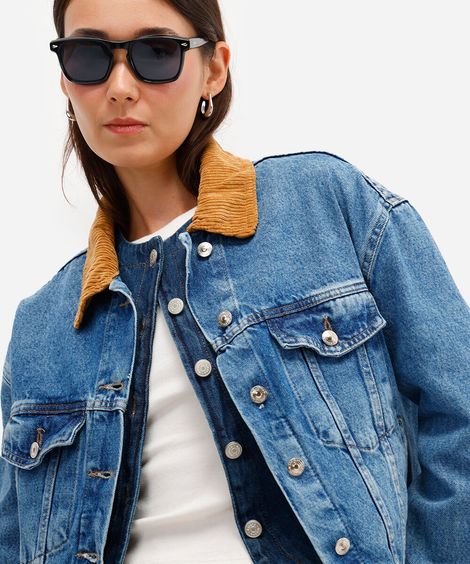 jaqueta jeans feminina gola cotelê azul