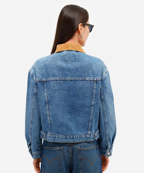jaqueta jeans feminina gola cotelê azul