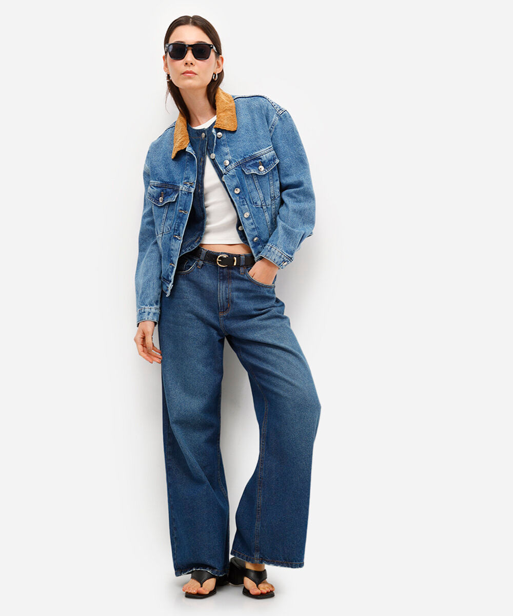 jaqueta jeans feminina gola cotelê azul