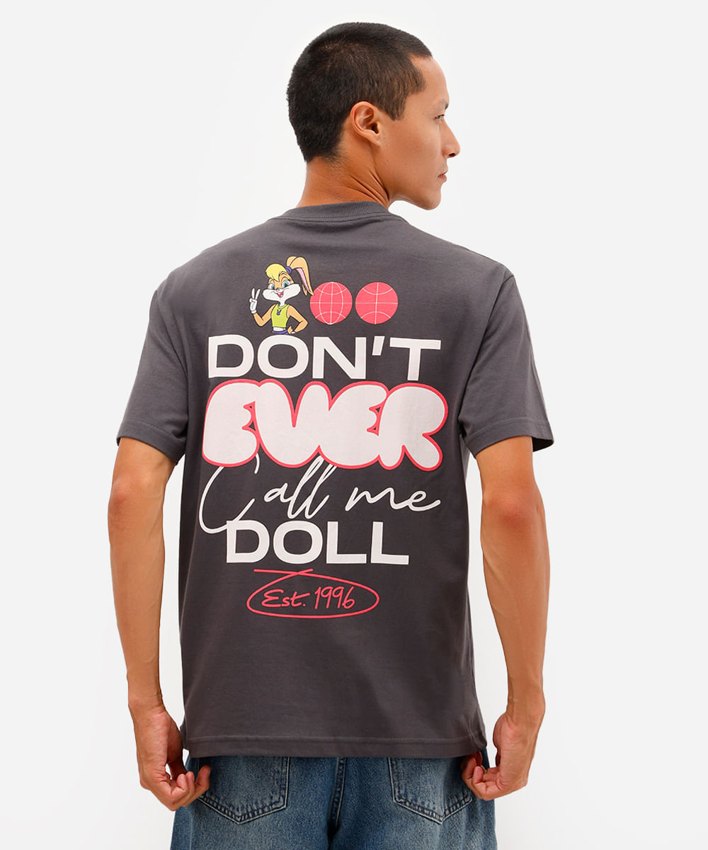 camiseta masculina de algodão looney tunes cinza