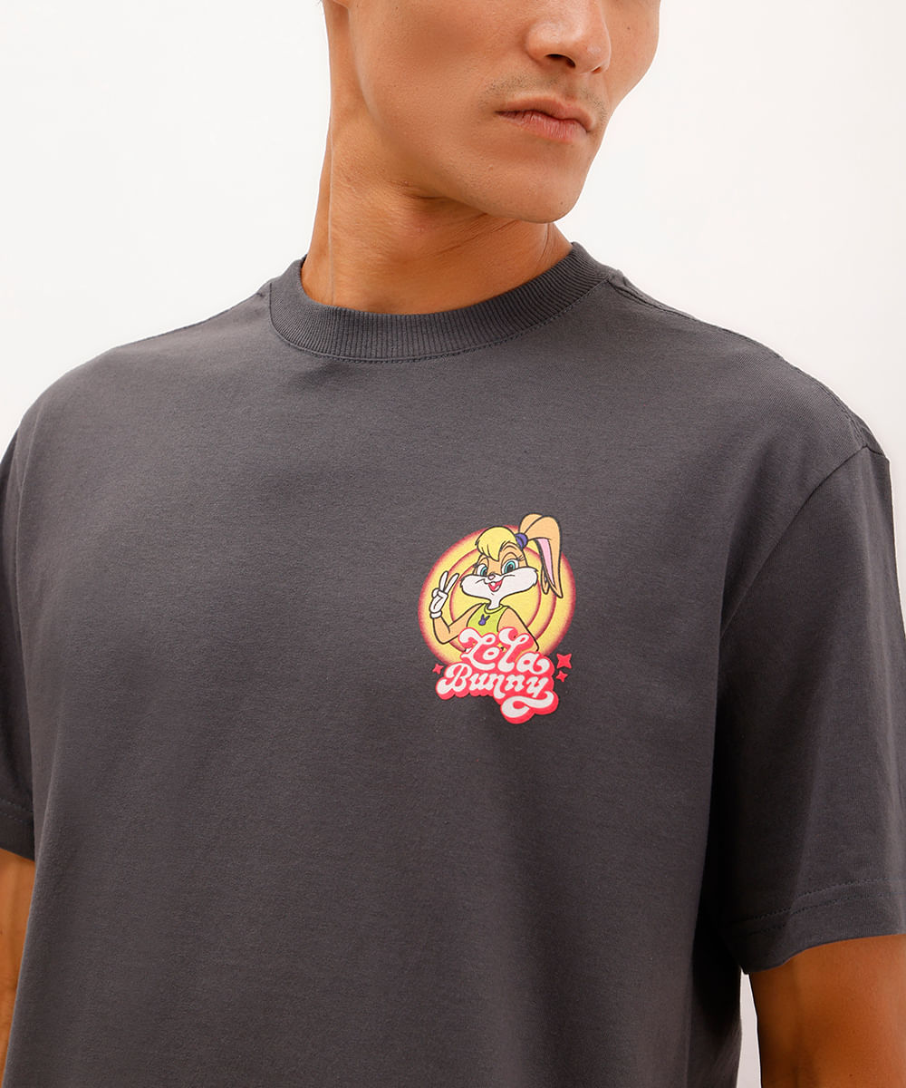 camiseta masculina de algodão looney tunes cinza