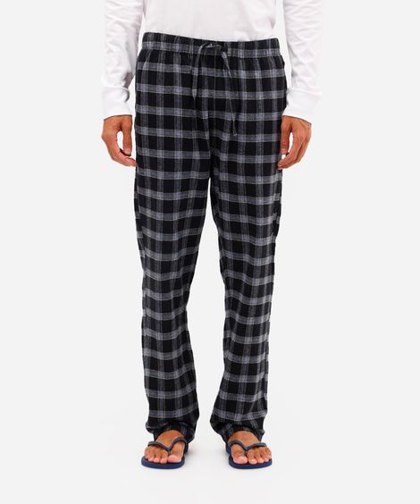 calça de pijama masculina avulsa xadrez preta