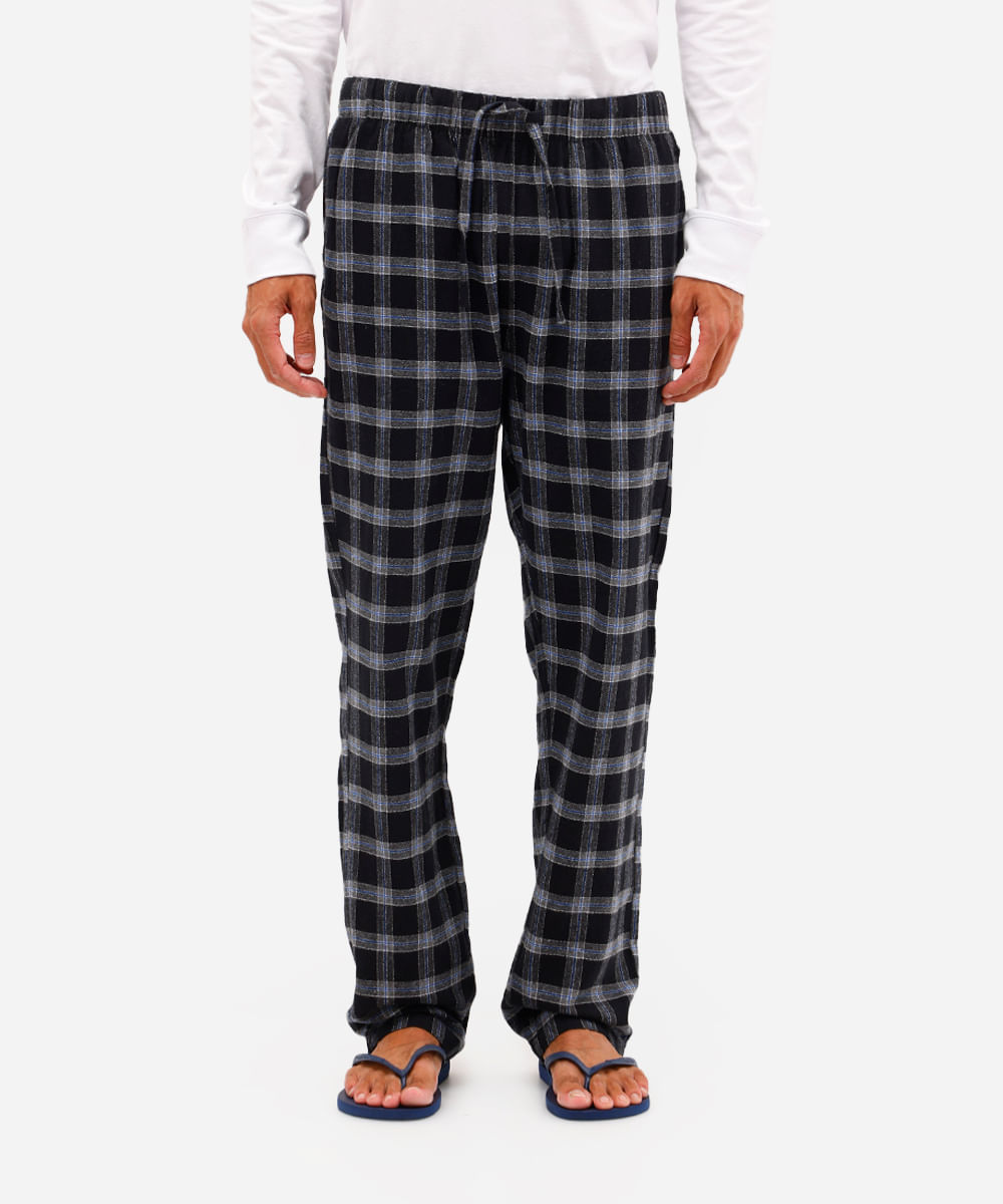 calça de pijama masculina avulsa xadrez preta
