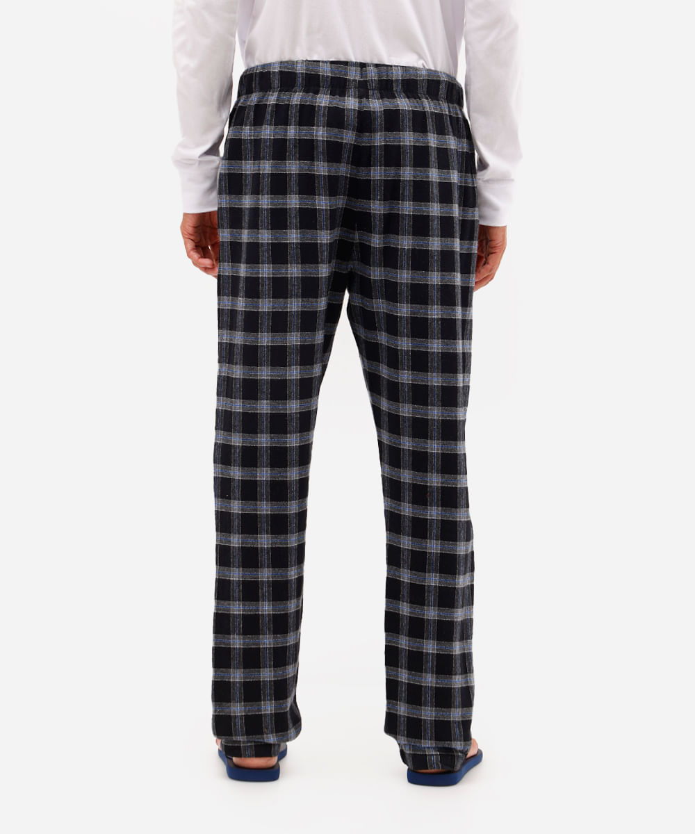 calça de pijama masculina avulsa xadrez preta