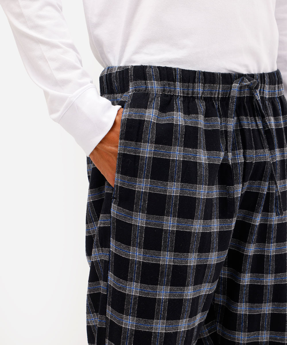calça de pijama masculina avulsa xadrez preta