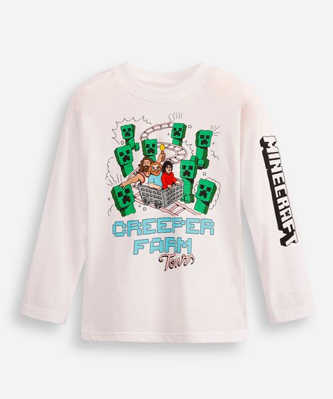 blusa de algodão infantil creeper farm tours minecraft off white